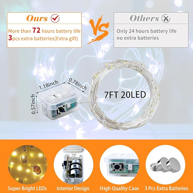 100 Pack Fairy Lights 7Ft 20 LED Twinkle String Lights Battery Operated Waterproof Firefly Starry for Mason Jar Party Wedding Christmas Valentines Day,Orange