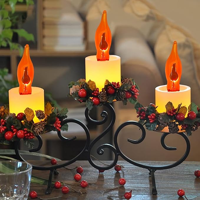 12 Pack Flicker Flame Light Bulbs, C18 Halloween Orange Flame Replacement Bulbs E12 Candelabra Base Light Bulbs for Electric Window Candles Halloween Indoor Outdoor String Lights , 1 Watt, 120 Volts