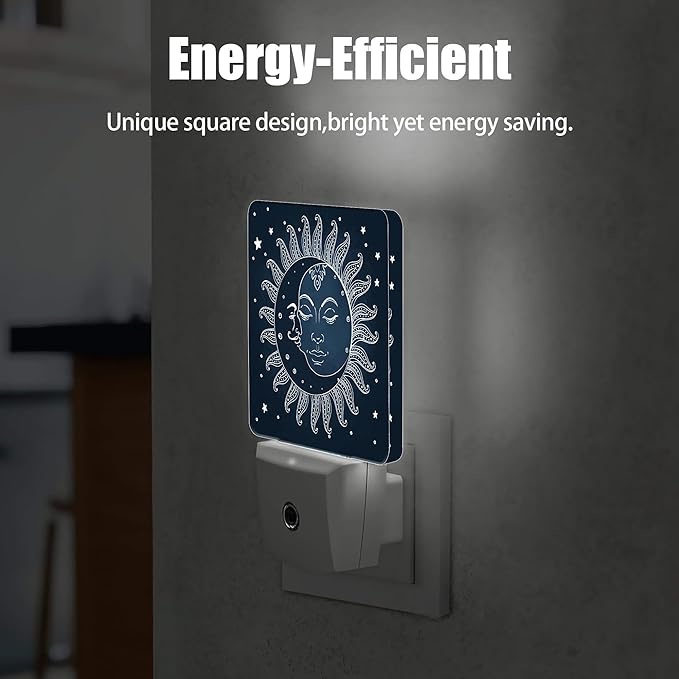 Vintage Sun Moon Night Light, Dusk to Dawn Smart Sensor Nightlight for Bedroom Bathroom Kitchen Hallway Stairs Hallway, Plug-in, Energy Efficient Decor Desk Lamp Gifts