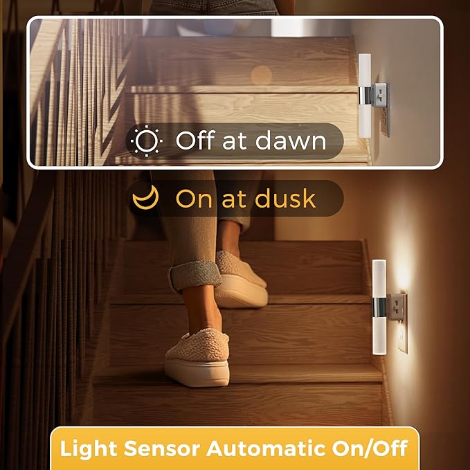 L LOHAS LED Night Light, 2 Pack Night Lights Plug into Wall, 3000K Soft White, 0-100LM Adjustable Brightness, 180° Rotating Plug in Night Light with Auto Light Sensor (Matte White)