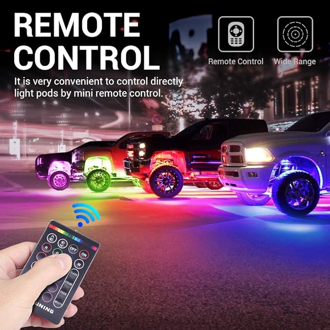MICTUNING 2025 Upgraded RGB Rock Lights Kit, 8 Pods Underglow Multicolor Neon Light Pod with RF Remote Control Waterproof 12V for Car Trucks ATV UTV RZR SUV Golf Cart, 2 Years Warranty