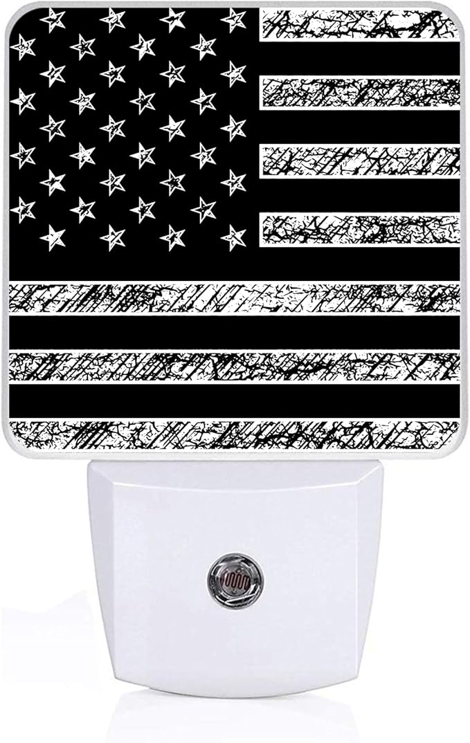 Black White American Flag Night Light, Plug-into USA Flag Nightlight White LED Lamp, Energy Efficient Decor Desk Lamp for Bedroom Hallway Stairs Bathroom