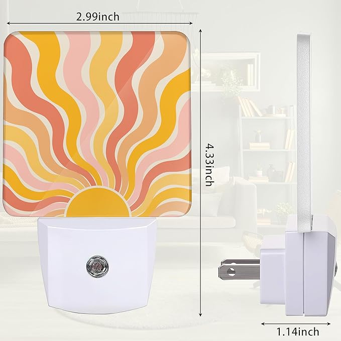Groovy Boho Sun Night Light, Night Light Plug into Wall with Dusk to Dawn Sensor, LED Lamp Energy Saving Lights for Men Women Boys Girls,Lamp for Bedroom Bathroom Hallway