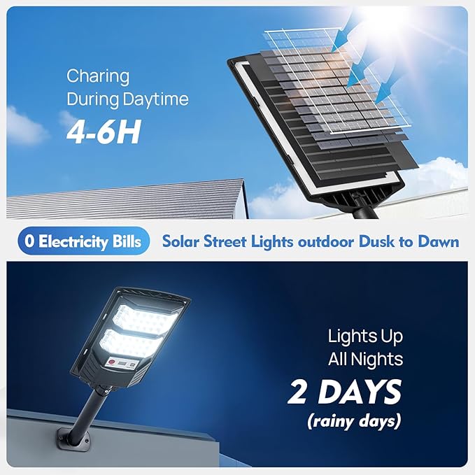 Waterproof Solar Street Lights, Motion Sensor Outdoor Light, Dusk to Dawn Flood Light Outside, Garden, Yard, Easy to Install Yourself (2 Pack)