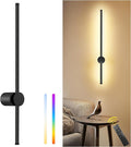 23.6 Inch Battery Operated Wall Sconce, 12000mAh Rechargeable Wall Sconce with Remote Control, Dimmable LED Wireless Wall Light for Bedroom, Living Room, 15 Colors, 180° Rotate, Black, 1 Pack