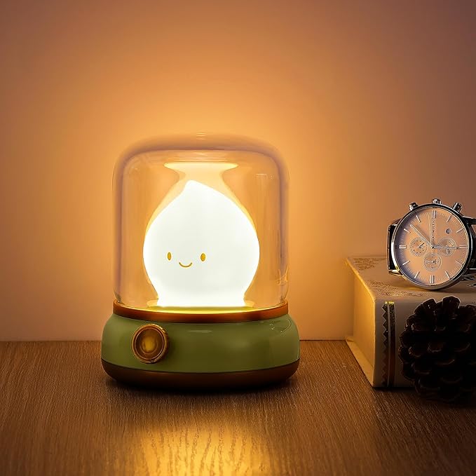 VoMii Ghost Campfire Desk Lamp Cute, Small Bedside Table Lamp Dimmable, 2 Modes Warm Night Light with Timer, Cordless Rechargeable Battery Night Light for Kids Teens, Vintage Ambient Light