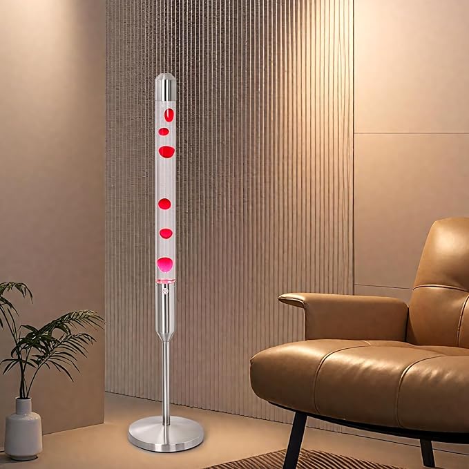 47.5-Inch Liquid Motion Lamp,Magma Lamp, Mood Relaxation Light，Suitable for Home Decoration, Living Room, Office, Bedroom, café (47.5 inch Clear Water red Wax/Silver)