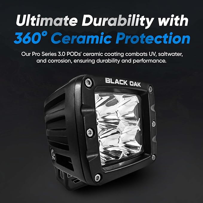 Black Oak LED Marine 2 Inch POD Light: Flood/Spot 40W Waterproof Lighting for Off-Road Trucks, Jeep, ATV, UTV, Boats - Includes Hardware Pro Series 3.0 (Black, Flood LED POD Lights (1 Pack))