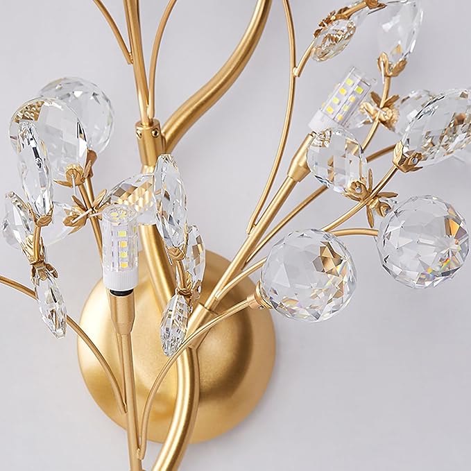 Modern Crystal Wall sconces 3 Light Flower Moulding Wall Light Fixtures Vintage French Wall Lamp Fixtures for Bedroom Living Room Corridor Restaurant Gold B8800 (3 Light)