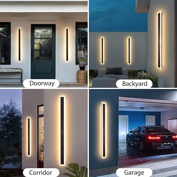 2 Pack 39.4In Outdoor Wall Sconce Black Modern Wall Light Exterior Fixtures for House Dimmable Acrylic Linear Outside Wall Light for Doorway, Stairway, Garage, Patio