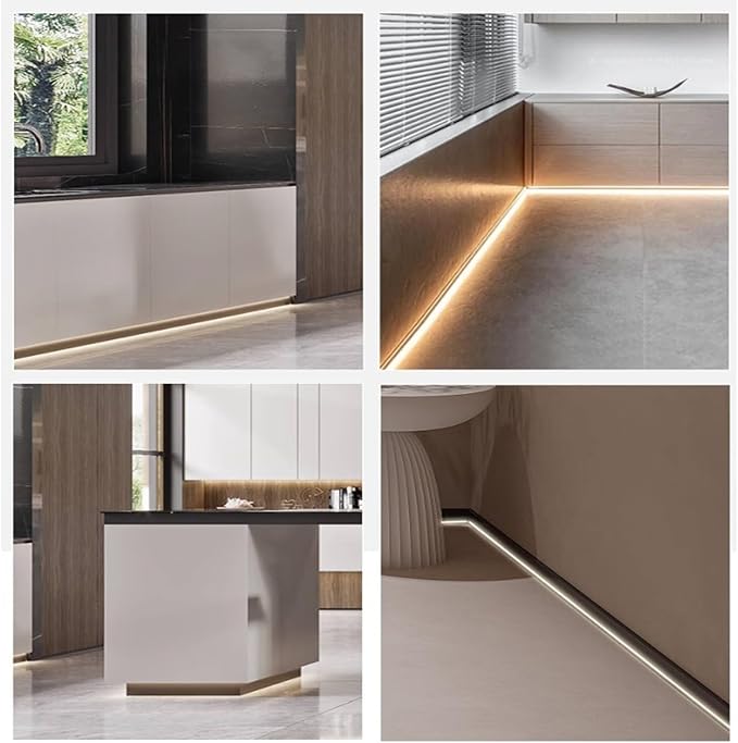 22Pcs LED Aluminium Metal Baseboard Trim, Matte Champagne 120mm x 2500mm 4.72" x 8.2' Total 180.4 ft LED Light Aluminum Wall Base Board Cover Molding Skirting Trim, Embedded Mount Down Light B Style