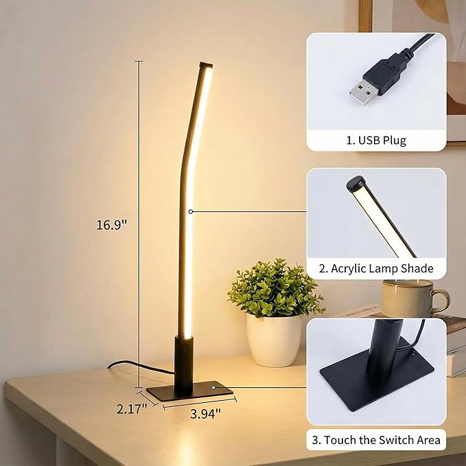 LED Desk Lamp,Stepless Dimmable Bedside Lamps with 3 Color Temperature,Modern Nightstand Light,Touch Lamp for Bedroom,Living Room,Corner,Gift,Black,6W