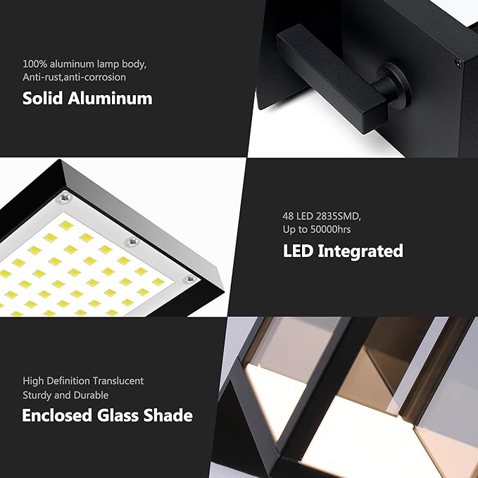 Outdoor Wall Sconce Lights LED Wall Mount Lantern Waterproof Exterior Wall Light Fixtures with Clear Glass Shade, Aluminum Matte Black Lamps for Porch Entryway Doorway Garage Garden Yard