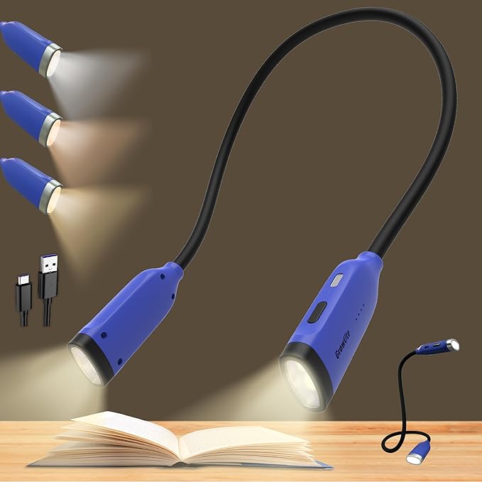 Neck Reading Light, 3 Color & Brightness Adjustable Book Light for Reading in Bed, Hands-Free, Lightweight, USB C Rechargeable, Eye-Caring, Perfect for Crafts, Camping, Kids & Adults (blue)