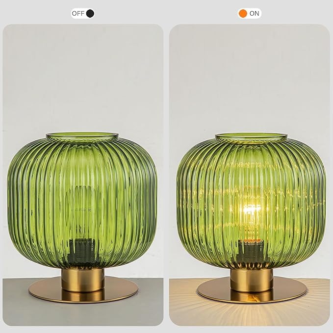 Green Table Lamp Glass Globe Table Lamp Mid Century Modern Small Bedside Lamp Gold Nightstand Lamp Vintage Decorative Brass Desk Lamp for Bedroom Living Room Study Corner Bookshelf (Set of 2)
