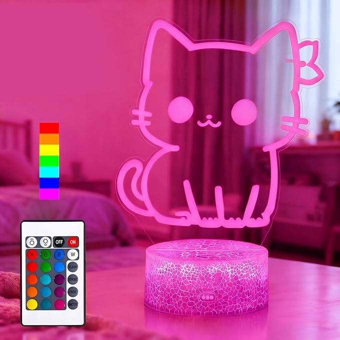 Cat Night Light, Cute Night Light, 16 Color Change Decor Lamp, Dimmable Touch & Remote Control Sleep Light, Kids Room Light, Christmas Birthday Gifts for Kids