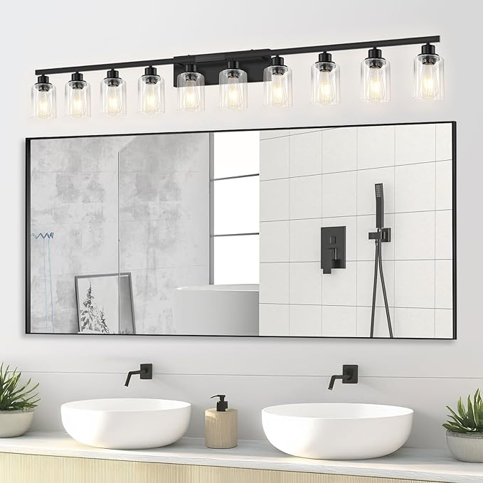 10 Light Bathroom Vanity Lights Over Mirror, 65.4inch Black Vanity Lights Fixtures Matte Black Modern Vanity Lights Black Bathroom Wall Lighting for Mirror Bedroom,Living Room