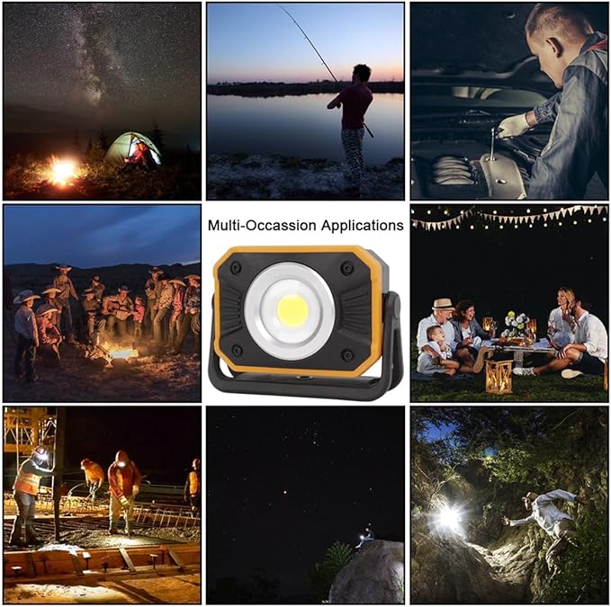 Sunzone Rechargeable LED Work Light,Portable Flood Light with Magnetic Base,Super Bright Waterproof Job Site Lighting for Camping,Hiking,Car Inspection with Emergency Mode(2 Pack)