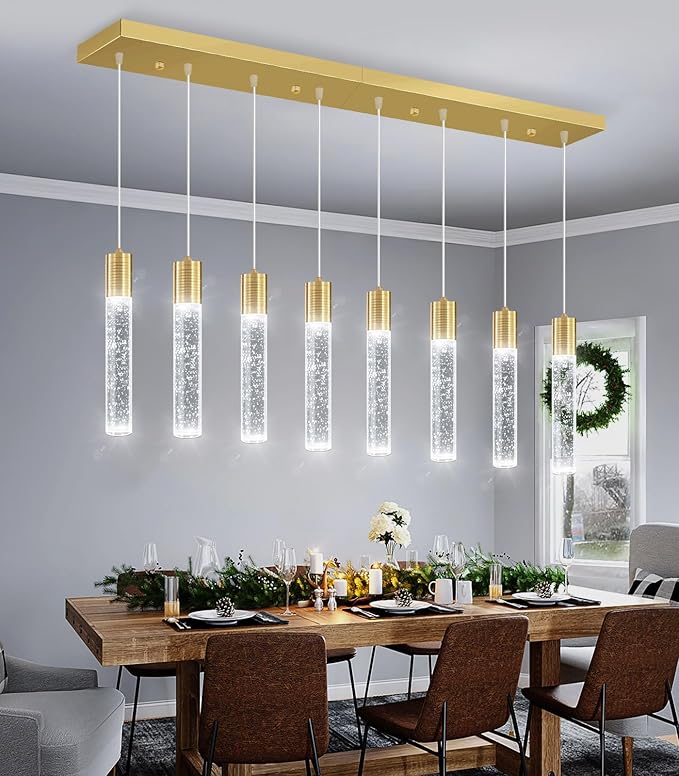 8-Lights Modern Crystal Chandeliers for Kitchen Island Pendants Lighting Fixture for Dining Room LED Ceiling Light for Hallway Foyer 6000K Sliver
