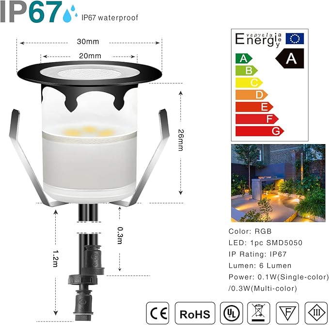 Low Voltage LED Deck Light Kit Multi-Color RGB Waterproof Recessed Wood Decking Stairs Garden Yard Patio Decor Lamp Black Border Outdoor LED Landscape Lighting (10pcs)