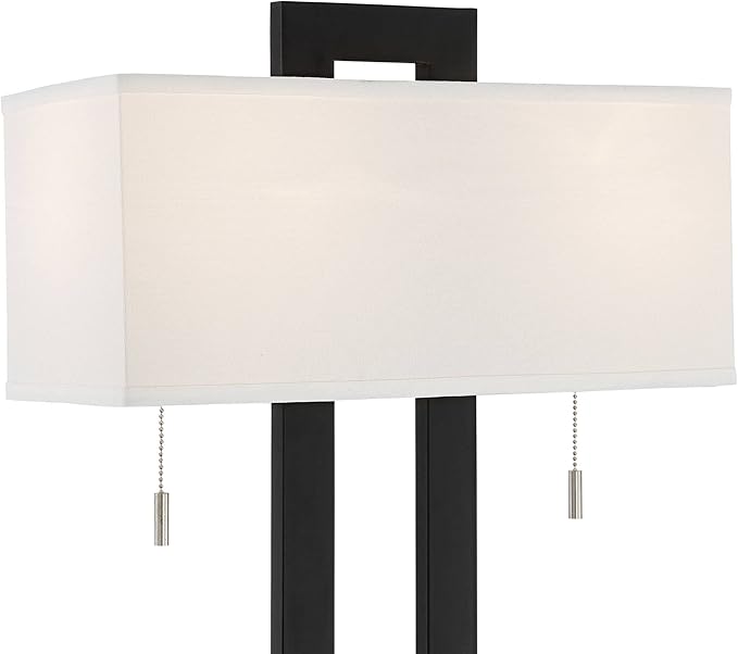 360 Lighting Neil 26" High Modern Rustic Table Lamp with USB Ports A+C Charging Black Open Metal White Fabric Rectangular Shade for Bedroom Living Room House Home Bedside Nightstand Office Family