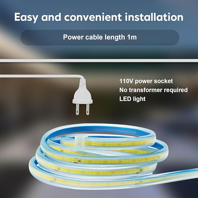 LED Strip Lights with US Plug, 32.8 Foot AC 110v Plug in Lights IP67 Waterproof LED Light Strip 10m LED Strip with Bright White 4000k Lighting for Cabinets Bedroom Garden(White, 32.8ft)