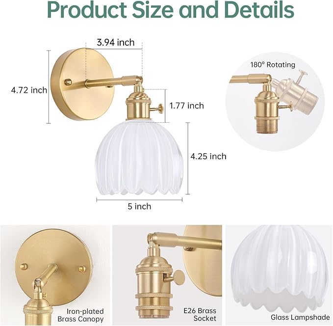 Vintage Battery Operated Wall Sconce with Cute White Tulip Glass Lampshade Wireless Rechargeable Battery Powered Wall Light with Remote Control for Bedside Bedroom Doorway