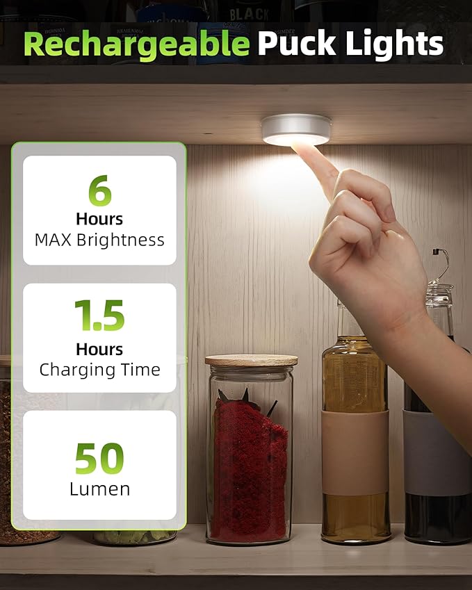 EZVALO LED Puck Lights, Rechargeable Battery Touch Light, 2.5'' Mini Tap Lights, Wireless Closet Light, Under Cabinet Lighting, 3 Color Temps, Sitck On Lights for Kitchen,Closet,Pantry,Shelves(2 Pack)