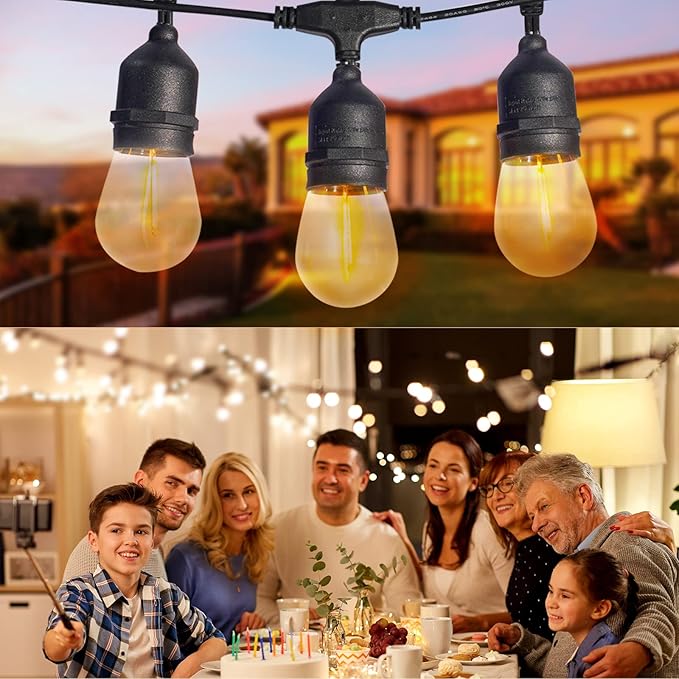 Solar String Lights Remote Control, 100FT Dimmable Outdoor String Lights, 32 Shatterproof Solar Patio Lights, Ambience On Your Garden Backyard