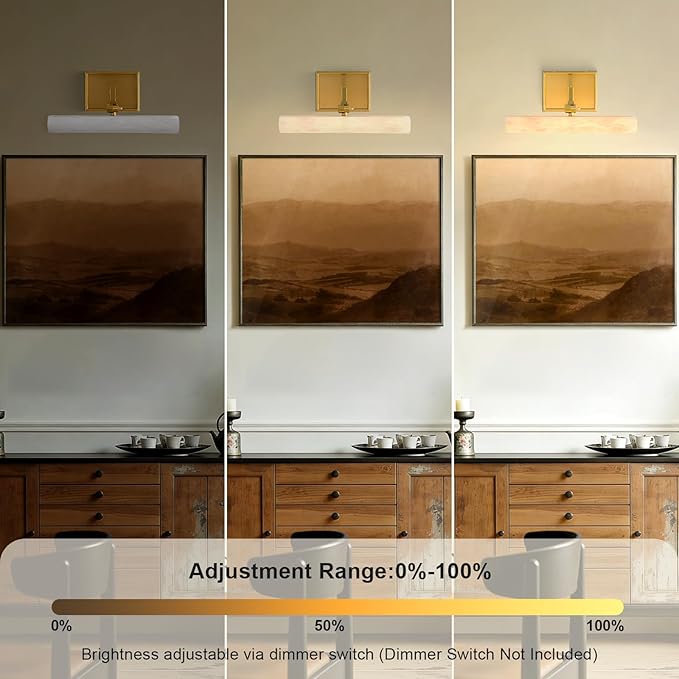 12" Alabaster Picture Light, Gold Hardwired Wall Sconce Bathroom Mirror & Paintings, Adjustable Vanity Light Natural Alabaster LED Light Fixture for Hallway Bedroom Living Room