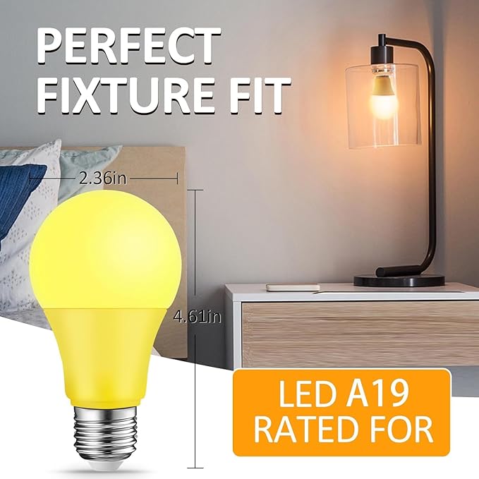 LED Yellow Bug Light Bulbs - [ 4 Pack ]- 9W（60W Equivalent） E26 Base 2000KAmber Bulb for Outside Porch, Non-Attracting, Not-Dimmable Bulb for Patio, Backyard, Hallway