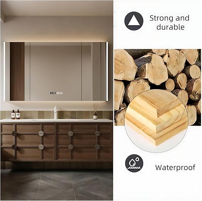 Bathroom Vanity - Wall Mounted Cabinet with 4 Drawers & Integral Ceramic Wash Basin | Smart Mirror Including LED Light Defogging (Style A, 28in)
