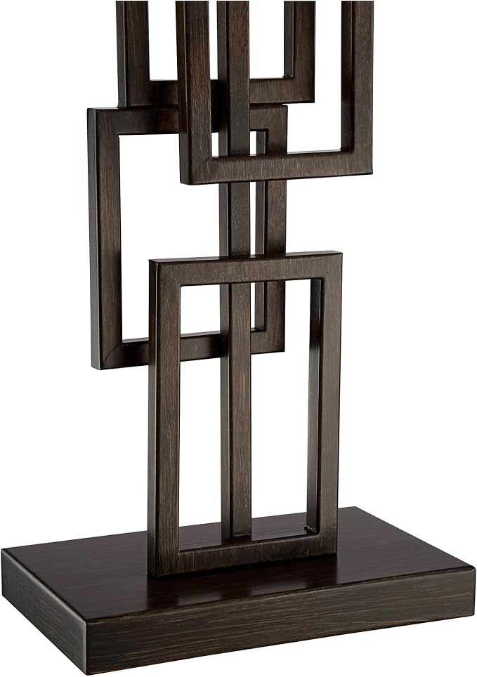 360 Lighting Kory Modern Industrial Table Lamp 26 1/2" High Dark Bronze Metal Sculptural Stacked Geometric Off White Linen Rectangular Shade for Bedroom Living Room House Home Bedside Office