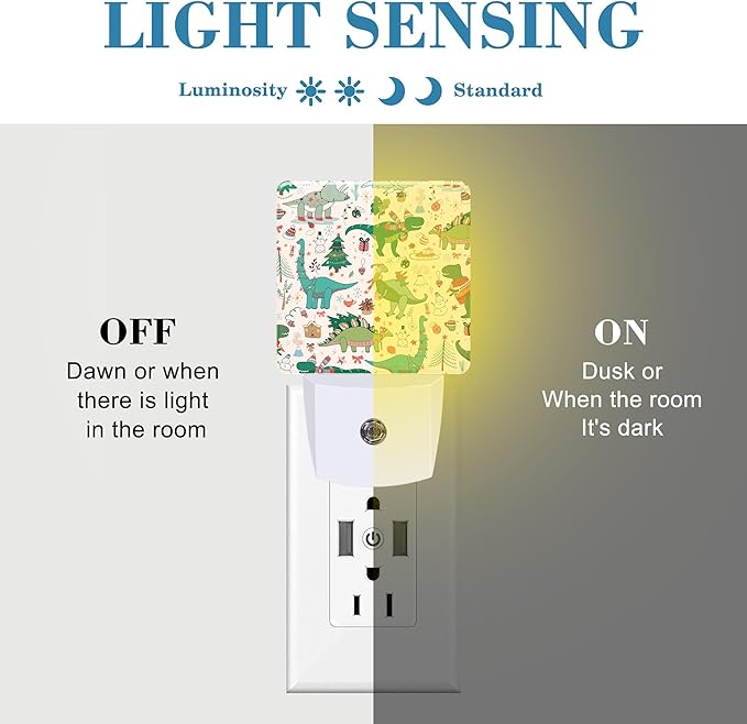 Cute Dinosaur Christmas Night Light for Kids, LED Night Light Plug into Wall with Dusk to Dawn Sensor for Girls Boys Women Men Room Decor, Hallway, Kitchen, Bathroom, Nursery, Stairs