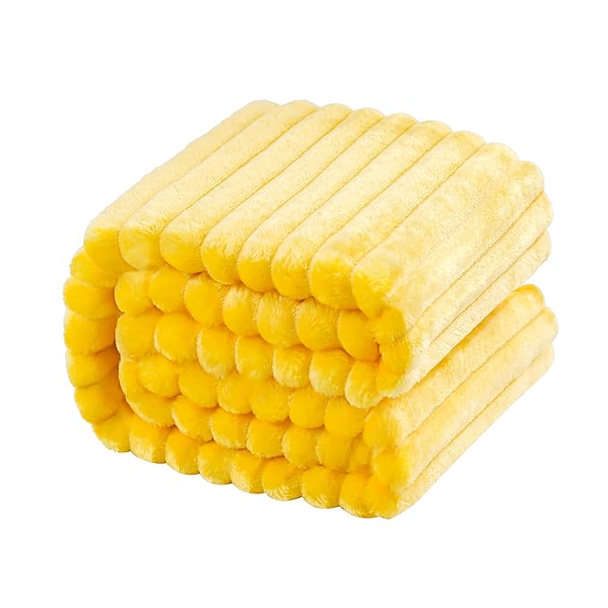 NTBAY Flannel Fuzzy Toddler Blanket, Fluffy Warm and Lightweight Reversible Stripes Design Baby Plush Blanket, 30 x 40 Inches, Yellow