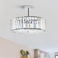 VONLUCE Crystal Light Fixture, Modern Semi Flush Mount Ceiling Light, 15" Round 4-Light Crystal Chandelier Hallway Lighting for Kitchen Bedroom Living Room Dining Room Entryway Closet, Nickel