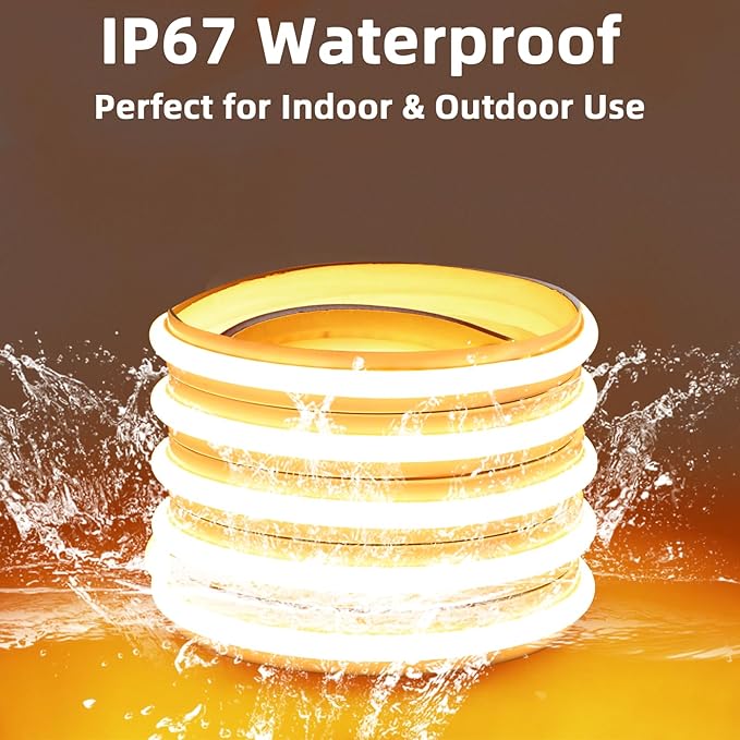 COB LED Strip Light 9.84 Foot Outdoor Lights AC 110V Rope Lights Indoor Waterproof IP67 with US Plug Warm White 3000K 120V Hardwired Strip Lighting for Cabinets (Warm White, 9.84ft)