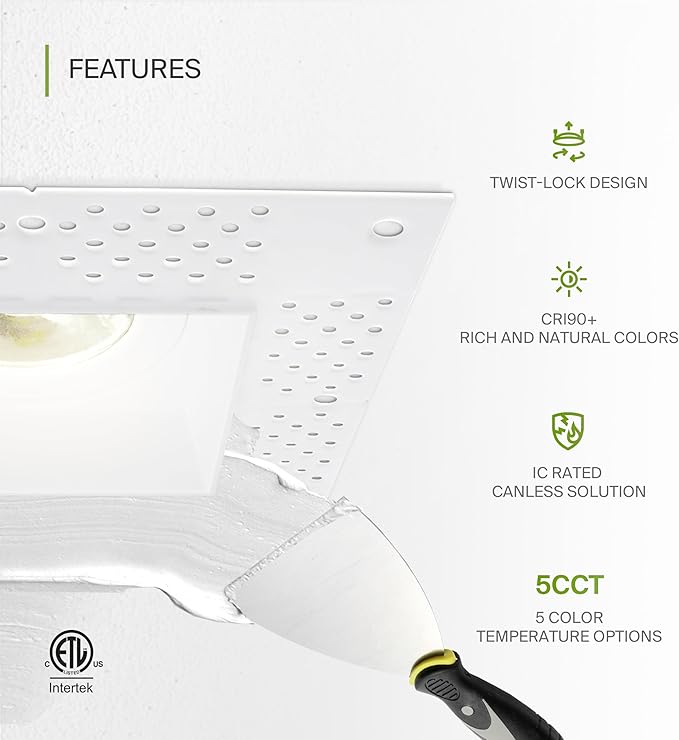 ASD Trimless 3 Inch LED Square Recessed Lighting, 15W 120V Triac Commercial Downlight, Canless Dimmable Lights for Ceiling with J-Box, 5 CCT 2700K-5000K, CRI 90+, IC Rated, ETL, White, 18 Pack