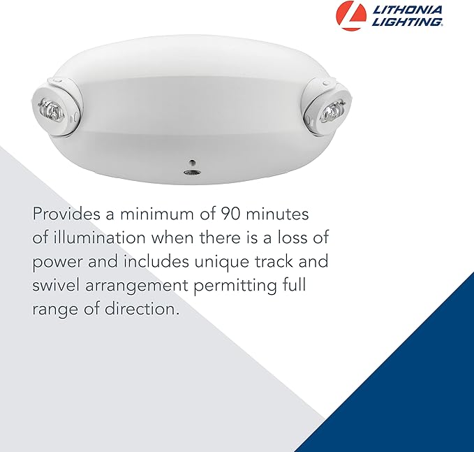 Lithonia Lighting Quantum Emergency Light, Contemporary Commercial LED Emergency Lights with 2 Aimable Lamp Heads, Ceiling or Wall Mount, White Thermoplastic, UVOLT (ELM2L UVOLT LTP M12)