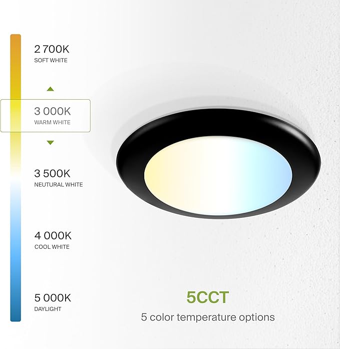ASD 12 Pack LED Disk Lights 6 Inch, 15W 5CCT 2700K-5000K 1245LM CRI90+, Dimmable Flush Mount Ceiling Light Fixture, Low Profile Surface Mount Disc, Junction Box or Recessed Can Install, UL Energy Star