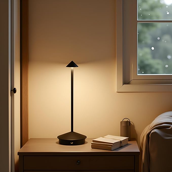 EJQ 2 Pack LED Rechargeable Cordless Table Lamps,Portable Outdoor 5000mAh Battery Operated Table Light Touch Control 3 Color Dimmable for Patio/Cofee/Restaurant/Camping/Dining/Bedroom-Black