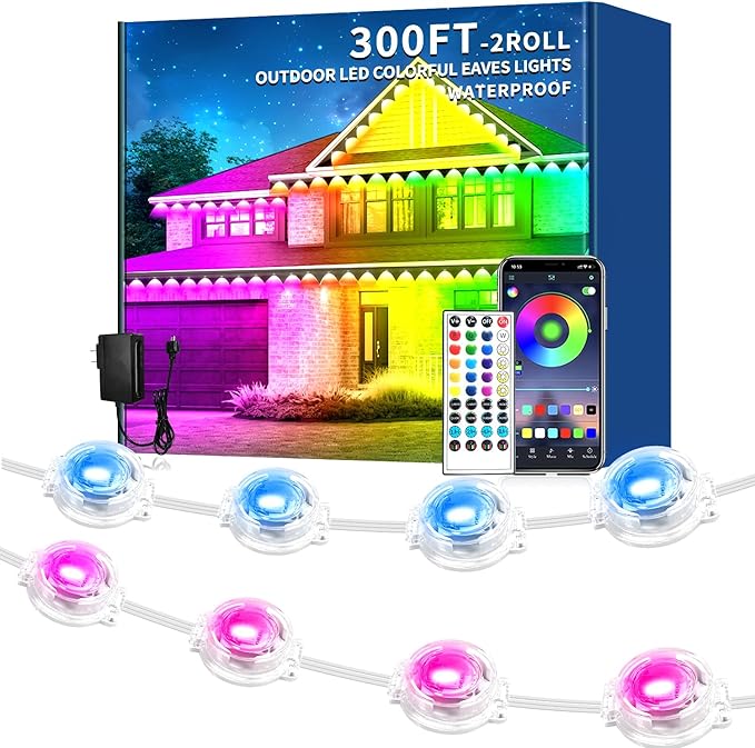300FT Permanent Outdoor Lights, IP67 Waterproof LED Lights, App/Remote Control Outside Light, Permanent Christmas Lights for House Christmas Party Festival Decoration (2 Rolls, 150 FT)