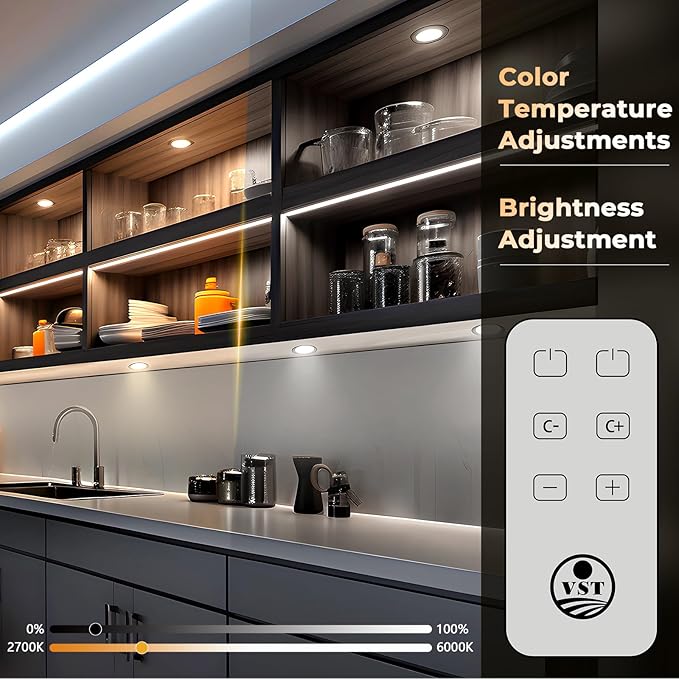 VST Under Cabinet Mini Panel Lighting 3.94inch 12V 2.5W(Total 15W) with Wireless Dimmer Switch, Surface Mount Puck Light for Kitchen Van Truck Car Galley Downlight 6Pack(Round 2700K-6500K)