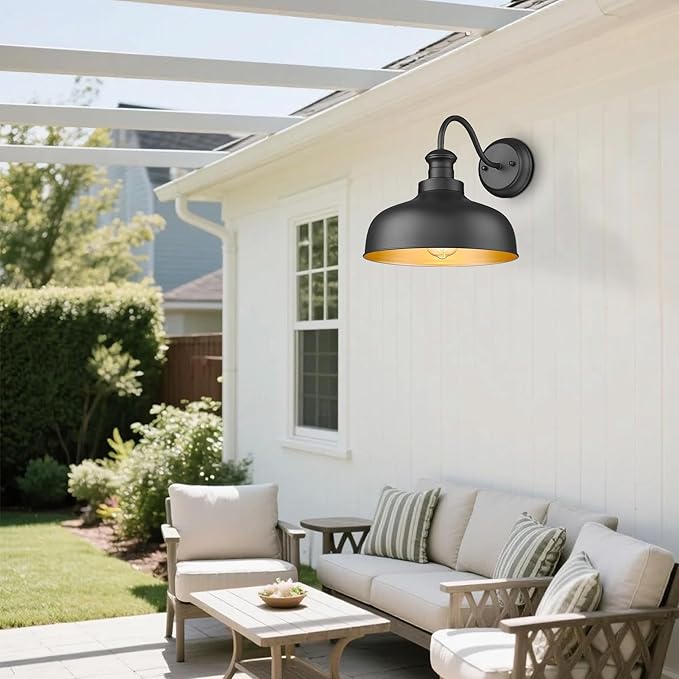 Outdoor Barn Light for Farmhouse, 11.5 Inch Dome Exterior Wall Mount Lights Fixture ,Weather Resistant Outdoor Wall Sconce, Anti-Rust Outside Lighting for Porch, Garage, Patio, Entryway(Black, 3 Pack)