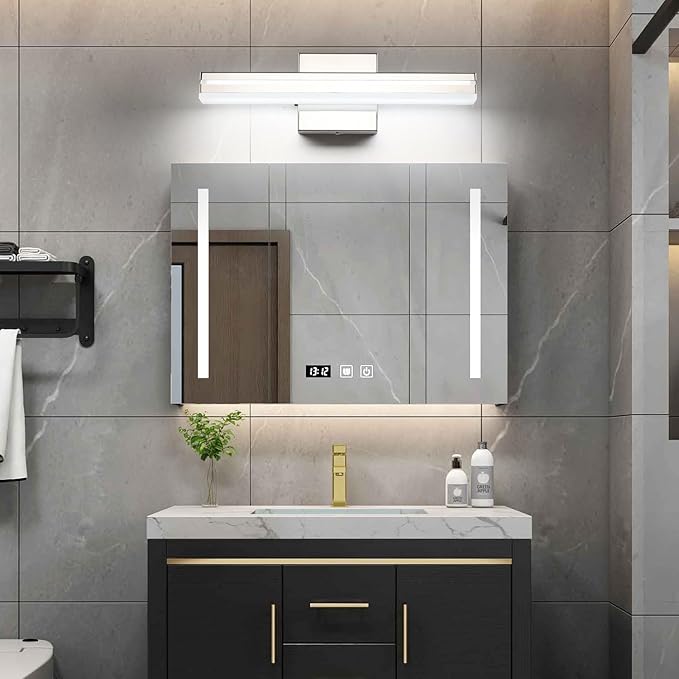 SineRise LED Modern Bathroom Vanity Light Fixtures (16-Inch, 3000K/4000K/6000K, Dimmable), Chrome Modern Acrylic Bathroom Wall Lighting Fixtures Over Mirror