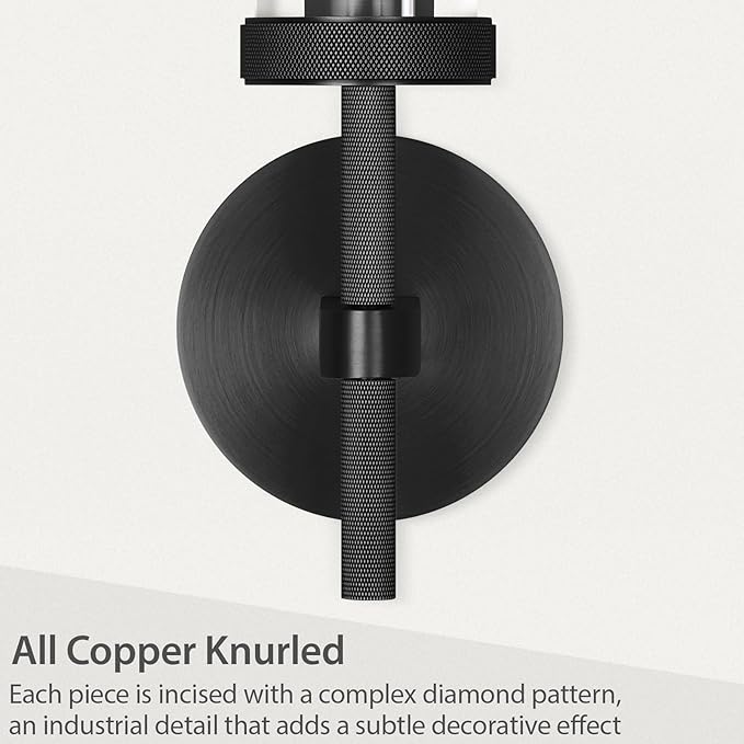 Black Wall Sconces Bathroom Vanity Light Fixtures, Glass Tube Wall Sconces Solid Copper Base, Sconces Wall Lighting Indoors, Wall Lights For Mirror, Living Room, Bedroom, Hallway (Including Bulb)