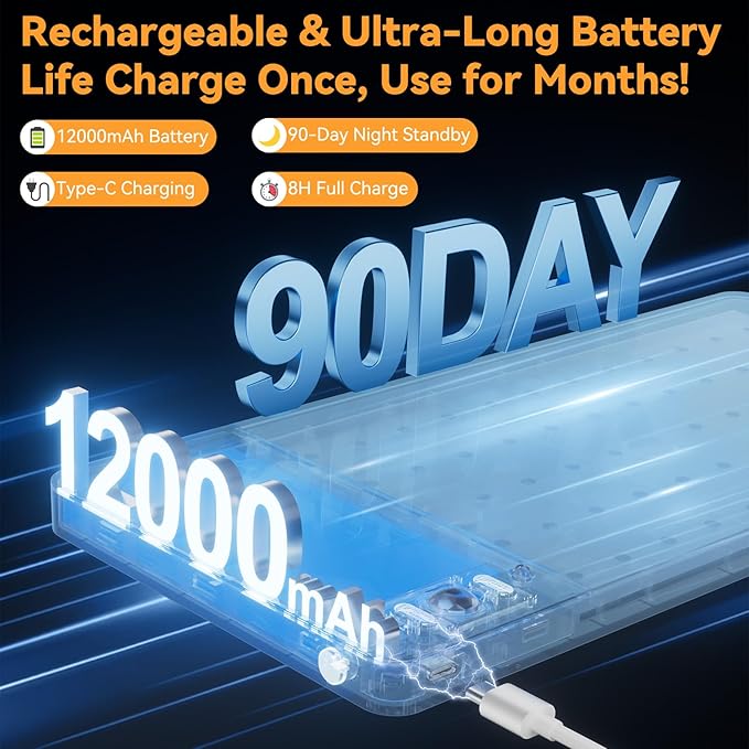 12000mAh Battery Operated Ceiling Light with Remote, Cordless Overhead Lighting, Adjustable Temperatures & Brightness No Wiring, Motion Sensor Light for Closet Pantry, Hallway, Shed, Shower