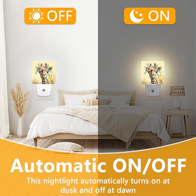Giraffe Flower Night Light, Plug-into Nightlight White LED Lamp, Energy Efficient Decor Desk Lamp for Bedroom Hallway Stairs Bathroom