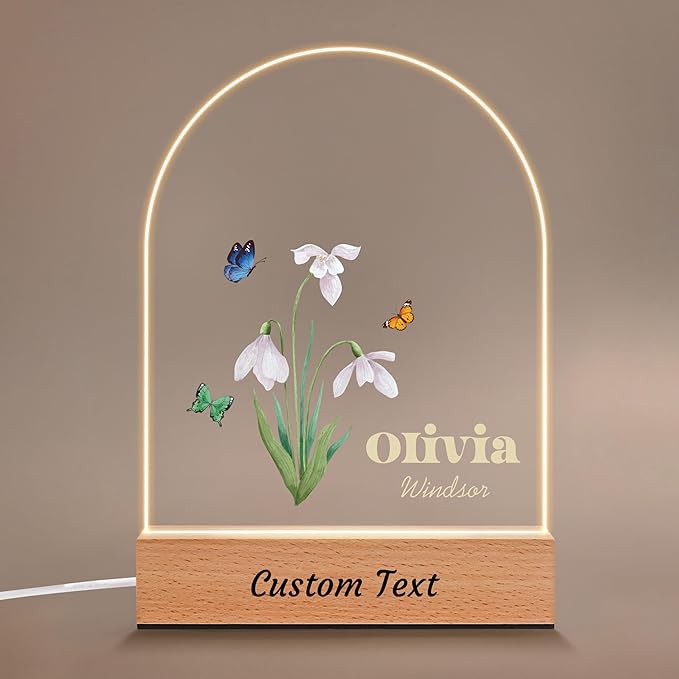 Personalized Baby Gifts for Kids, Custom Acrylic Plaque Name Night Light for Toddler, Baby Shower Christmas Newborn Gifts for Boys Girls, Floral Room Decor for Children's Nursery