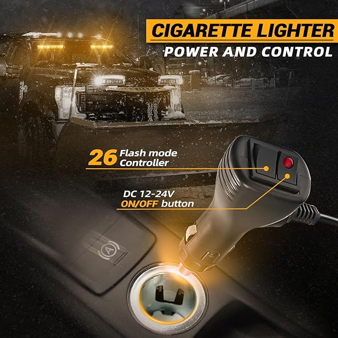 Amber/White 2 in 1 Emergency Dash Strobe Light Bar, Front/Rear 48LEDs Interior Windshield Visor Safety Flashing Warning Hazard Lights for Construction Work Trucks Towing Vehicles